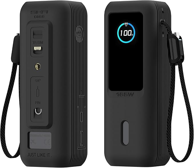 Silicone Case for Anker Laptop Power Bank (25,000mAh 165W) 1/4" Nut Hole,SD/SIM Card Storage, Display Protection&Dustproof, Travel Protective Cover Compatible with Anker Power Bank 165W/ A1695 (Black) | 25,000mAh, 165W, 1/4" Nut Hole, SD/SIM Card Stora...