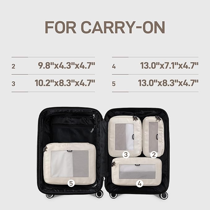 EPICKA TripCozy Compression Packing Cubes - 4 Set Durable Travel Organizer Bags with Mesh Top, Expandable Travel Accessories for Carry on, Luggage, Suitcase, Backpack (Beige)