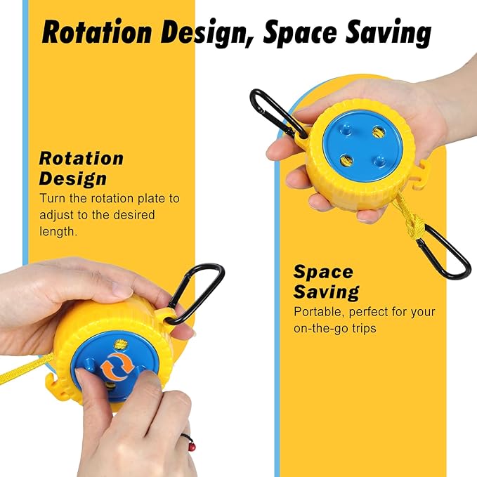 Retractable Camping Clothesline, Portable Travel Clothes Line, Windproof Laundry Line with Clothespins & Hang Holes, Indoor Outdoor Drying Rope for Hotel Trip, Cruise, RV (Yellow, 12.5 Ft)