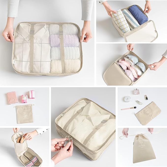 LANSKLBD 8 Set Packing Cubes for Suitcases Travel Luggage Packing Organizers,Travel Accessories Essentials Luggage Organizer with Shoe/Tioletry/Laundry Bag