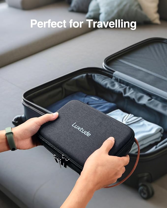 Luxtude Charger Organizer Travel Case, Double Layer Electronics Organizers, Hard Shell Zipper Case for Electronics, Travel Essentials, Black (External Size 8.5 x 5.9 x 3.1 Inch)