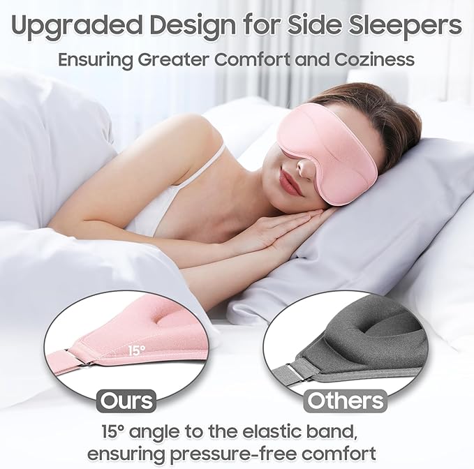 Sleep Mask - Total Blackout 3D Sleeping Mask, Super Lightweight & Silky Soft Eye Mask for Sleeping, Fully Adjustable Fit for Home, Office, Traveling, Meditation, Yoga, Pink, Mothers Day Gifts