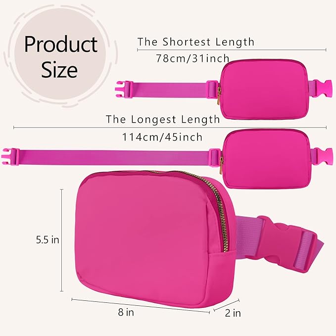 Fanny Pack Crossbody Bag for Women and Men, Belt Bag for Hiking Bum Bag with Adjustable Strap, Waist pack for Running Workout Sports Travel Black+Magenta