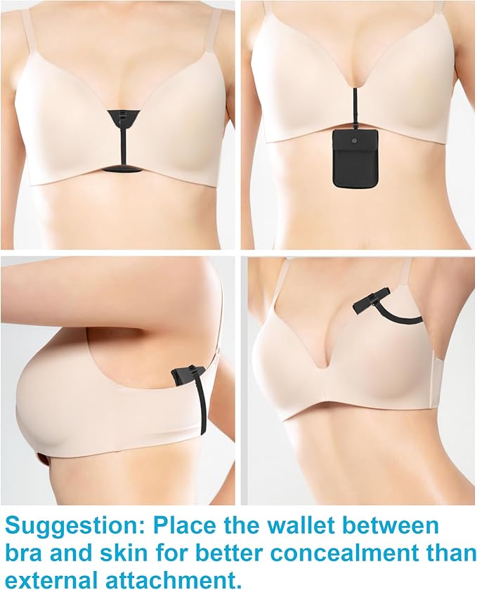 RFID-Blocking Travel Bra Wallet, Hidden Money Pouch with Adjustable Elastic Strap, Ideal Secret Pocket Protect Your Credit Cards Cash Valuables