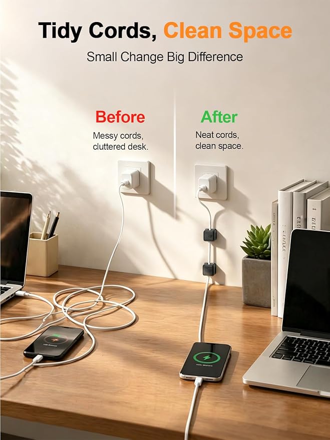 8 Pack Cord Organizer Holder,Costop Strong Adhesive Desk Cable Management Magnetic Easy Open,Organize Phone Charging Cords Wire Holder Organizer Neatly for Home,Office,Car,Desk,Nightstand