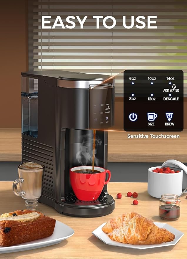 COWSAR Single Serve Coffee Maker, 2 in 1 Coffee Capsule & Ground Coffee Brewer, 40 Oz Removable Water Tank, 5 Brew Sizes 6-14 Oz, Self-cleaning Fast Heating Coffee Machine for Home Office
