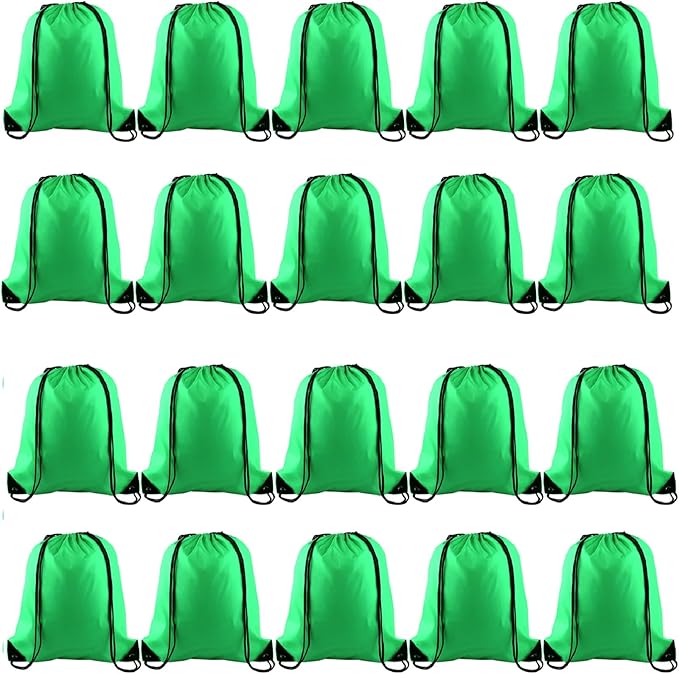 KUUQA 20Pcs Drawstring Backpack Bag Bulk Green Drawstring Bags String Backpack Sport Gym Sack Bags Foldable Storage Bag for Women Men Shopping Gym Travel Sports