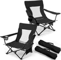 Joyfair Beach Camping Chair (2 Pack), Outdoor Folding Lawn Chair for Adults, Heavy Duty Portable Chair with Armrest for Outside Fishing, Sport, Patio, Cup Holder & Storage Pocket, Carry Bag (Black)
