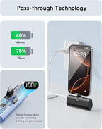 Small USB C Power Bank with Foldable Stand for iPhone 17/Samsung Galaxy S25, Palm-Sized Portable Charger External Battery Charger for Andoid, 5000mah Battery Pack with Digital Display-Black