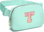 Gitus Belt Bag Fanny Pack Crossbody Bags with Initial Letter Patch Cute Stuff Birthday Gifts for Teenager Girls Trendy Preppy Stuff for Teen Girls Cool Stuff for Teens (Mint Green-T)