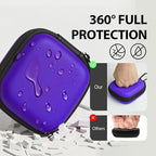 Square Earbud Case with Carabiner, Portable Small Carrying Pouch for Wired/Wireless Earphones, EVA Travel Organizer Box for Charging Cables, USB Flash Drives, SD Cards, Purple