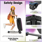 smilesun Scooter Luggage For Kids & Adults， Hardside Ride On Suitcase For Kids Ages 4-15 Multifunctional Lightweight Foldable Carry On Luggage With Wheels Ride On For Children Teenagers（Purple）