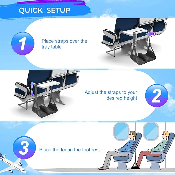 2-Pack No Collapse Airplane Foot Hammock, Foldable Bamboo Base Foot Hammock for Plane Travel with Interval Sponge, Portable Desk Foot Hammock, Airplane Travel Essentials