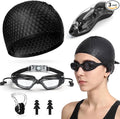 Tallew Swim Goggles Swimming Cap Set with Earplugs, Nose Clip and Case Silicone Swim Hat Waterproof Chlorine Resistant