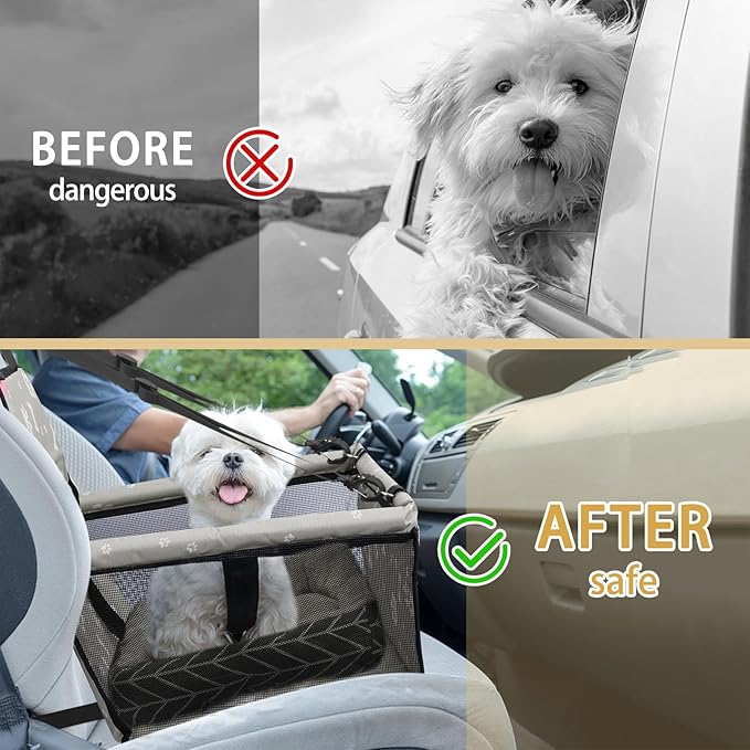 Dog Car Seat Foldable Dog Car Booster Seat Waterproof Breathable Oxford Travel Bag for Small to Medium Dogs, Puppies, and Pets-Pattern Grey+Mat