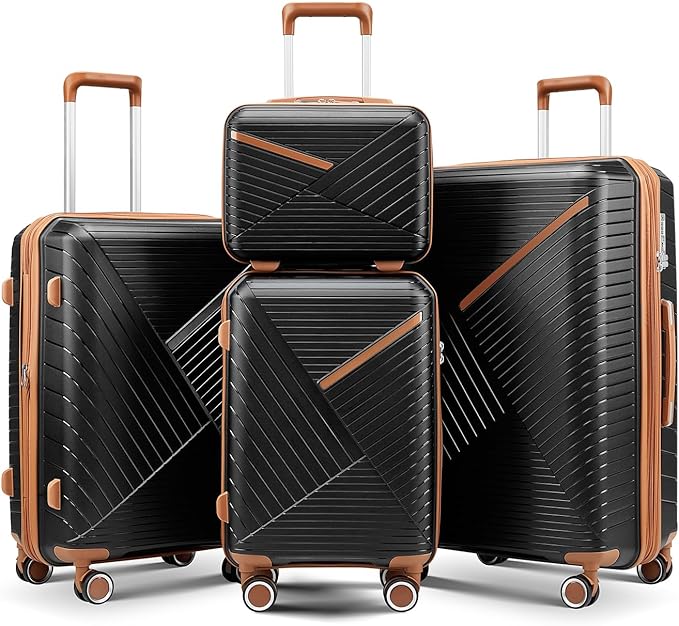 4 Piece Luggage Set, Hardside Expandable Lightweight Suitcase with 360° Mute Spinner Wheels Luggage Sets, TSA Lock, 14/20/24/28 Inch Travel Luggage for Men, Women and Girls (Black)