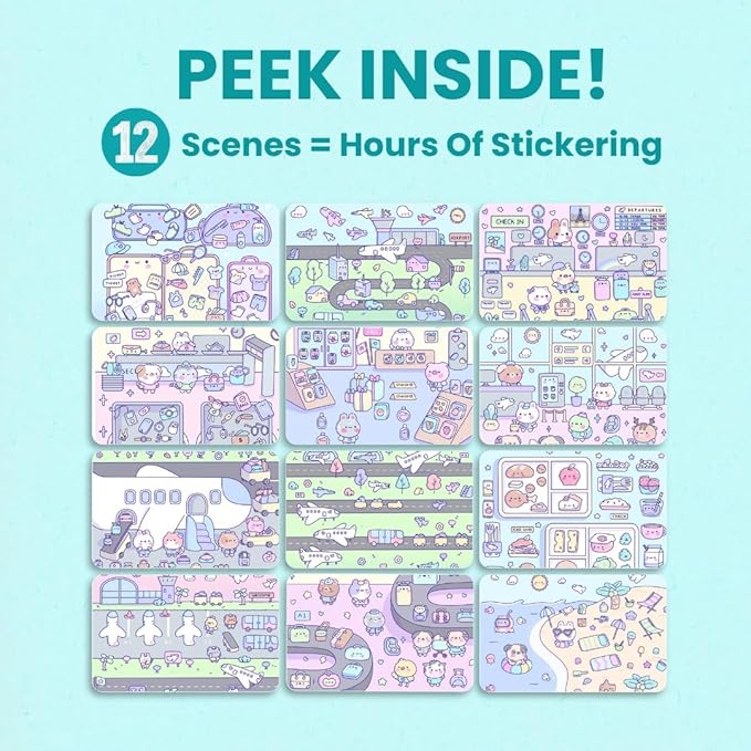 My First Trip 500+ Kids Sticker Book by Cupkin Fun Toddler Travel Activity Coloring and Sticker Book, Road Trip Essentials, 12 Coloring Pages 12 Side by Side Scenes for Ages 2–8 Years