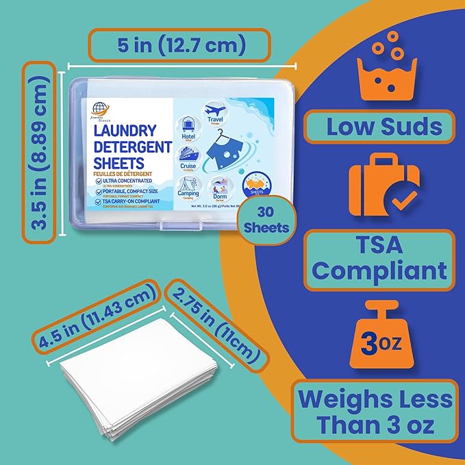 Travel Laundry Detergent Sheets 30 and 20 Pack – Hand Wash or Machine Wash Travel Detergent, Compact Sink Washing Detergent Strips for Clothes on Trips, Hotels & Cruises