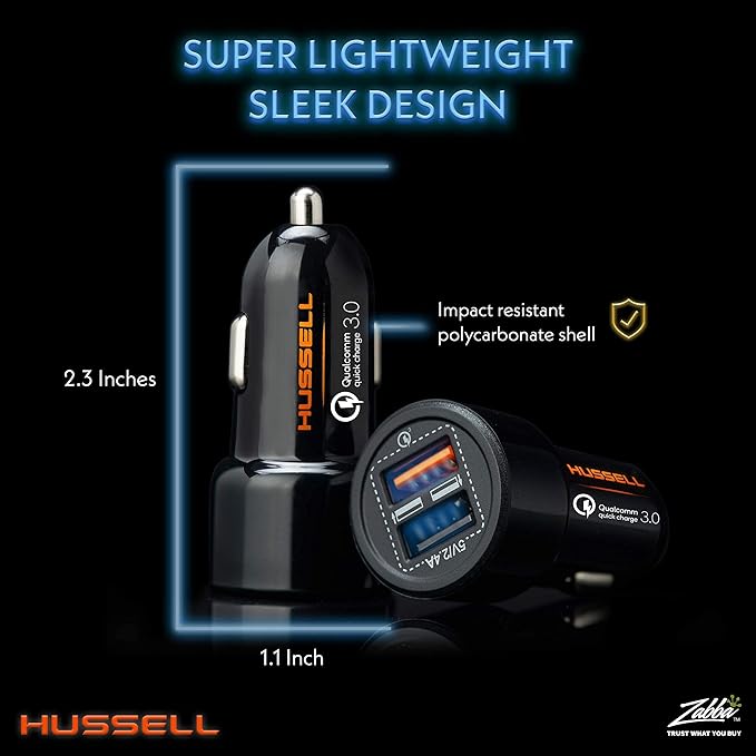 WERPOWER Hussell Cigarette Lighter USB Adapter - 12 V Car Charger for Mobile Phone, Navigation Connection to Socket - 2-Port Multiple Plug - Must Have Car Gadget
