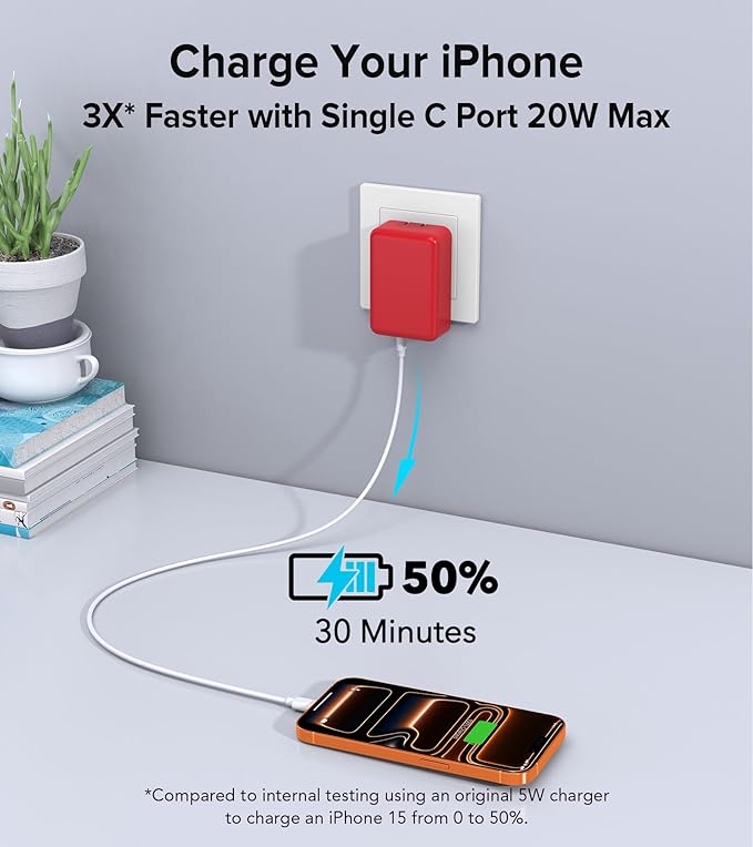 [2-Pack] Flat USB C Wall Charger,40W Fast USB C Charger Block,4-Port PD Power Adapter +QC Wall Plug Multiport Type C Charging Block Cube Compatible with iPhone 17 16 15 14 13 12 Pro Max XR XS 8 7(Red)
