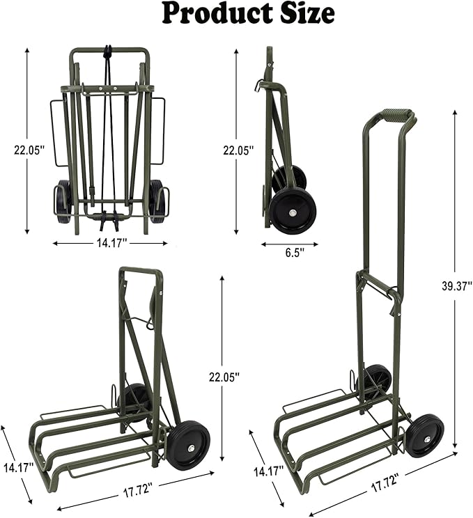 Folding Hand Truck Dolly Lightweight Aluminum Luggage Cart - 220lbs Capacity with Elastic Bungee Cord for Travel & Shopping