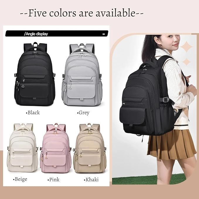 Backpack for Girls, Solid-Color School Backpack for Boys Kids, Aesthetic Girls Bookbag for Elementary School Travel Daypack,Black