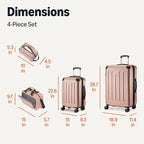 Amazon Basics 4-Piece Luggage Set, Hardside Spinner Suitcases with Multidirectional Wheels (22" Carry-On and 28" Checked), Plus 15-inch Tote Bag and 10-inch Compact Travel Bag, Rose Gold