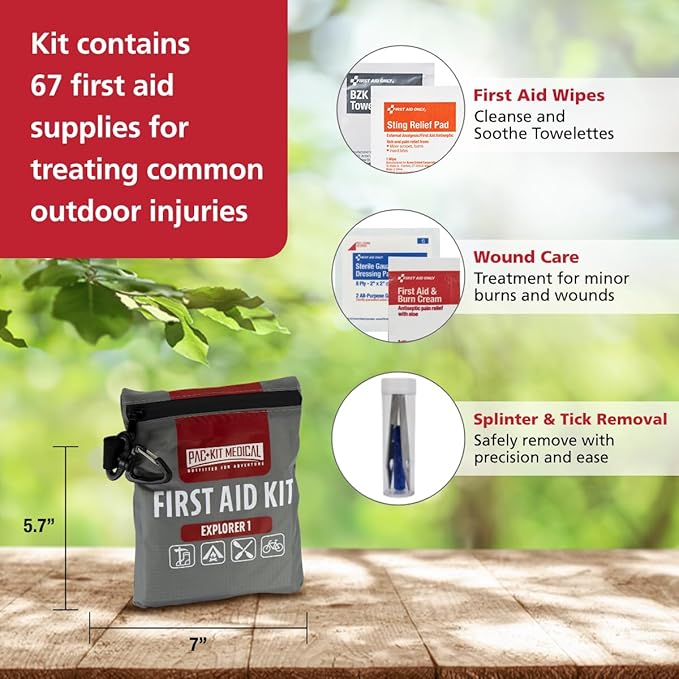 Pac-Kit Watertight Explorer 1 First Aid Kit for Hiking, Camping and Outdoor Activities, 67 Pieces