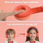 ADOOPE Wired Kids Headphones with USB C Plug, 85dB Safe Volume, Adjustable Headband, Tangle-Free Cord Headphones for School, Tablet, Travel (Coral Red & Soft Peach, Without Microphone)