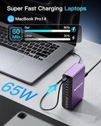 MEKIOJEO 12 Ports Aluminum Alloy 380W Charging Station Fast USB C Charger Block 65W Laptop GaN Charger for MacBook Pro/Air/iPad Pro/iPhone (Purple)