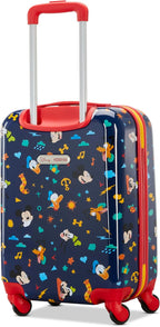 American Tourister Mickey Mouse Carry-On Luggage - Airline Approved, Durable Hardshell with Micky, Donald Duck, Pluto & Goofy - Roll Confidentially with Spinner Wheels & Colorful Adjustable Handle