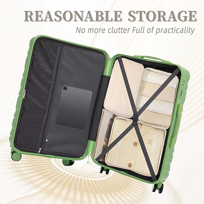 3-Piece Hard Luggage Set (20” 24” 28”) with Spinner Wheels, TSA Combination Lock, ABS Hard Shell Luggage, Suitcase Set with Carry On, Medium & Large Checked Bags for Men, Women(Green)