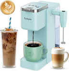 Tastyle Single Serve Coffee Maker with Built-in Detachable Milk Frother, Iced and Hot Coffee Machine for K Cup & Grounds, 40oz Removable Water Reservoir, 6 Cup Sizes, Fits 7.3" Travel Mug, Teal