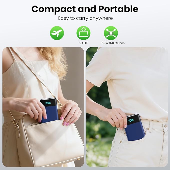 Portable Charger with Built-in AC Plug and Cables,13800mAh All in One USB C Fast Charging Power Bank,Travel Essentials Portable Phone Charger Battery Pack for iPhone 17/16/14,Galaxy,Android-Dark Blue