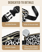 Capolo Fanny Packs for Women Fashion Waist Packs Bag with Adjustable Strap and 4 Zipper Pockets Waterproof Everywhere Crossbody Belt Bag for Workout Running Travelling(Cow Print, Large)