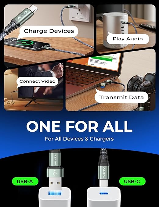 AINOPE USB C to USB C Cable, 1 FT USB C Cable Fast Charging with USB to USB C Adapter, 60W USB to USBC Cable for iPhone 17 Pro Max Air Type C Cable for iPhone 16/15/14/13/12, Grey