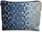 Modern Blue Checkered Makeup Bag, Blue and White Mosaic Checkered Cosmetic Bags for Women, Trendy Preppy Zipper Makeup Pouch
