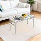 Anbte 3ft Folding Camping Table with Storage Net & Bag, 3 Adjustable Height Max 27.5" Outdoor Folding Table Lightweight, Portable Handle for Outdoor Indoor Camping Beach RV Picnic, Blooming Floral