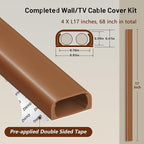 ZhiYo Cable Hider Raceway Kit, 68in (4X L17in) Wire Hiders for TV on Wall, Paintable Cord Cover Channel, Cord Hider for Wall Mounted TV in Home Office, 0.95in (W) x 0.47in (H), Brown