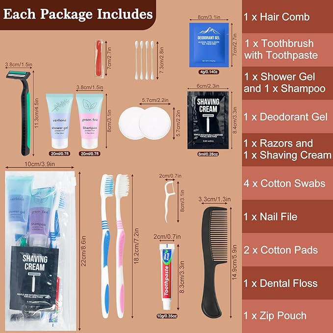 Bulk Travel Size Toiletries Kit Travel Toiletry Kit for Women,Bulk Homeless Care Package Supplies in Zip Pouch,Toiletries Set for Camping Hotel Homeless Charity Men Women Students (4)