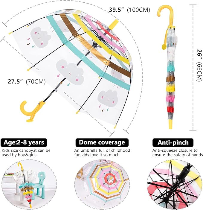 Kids Clear Umbrella for Rain Dome Bubble Umbrellas Windproof for Kids Boys and Girls