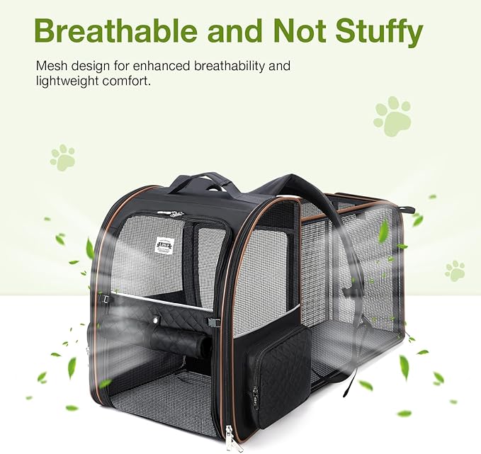 Large Cat Backpack Carrier Expandable Pet Carrier Backpack for Small Dogs Medium Cats Fit Up to 18 Lbs, Dog Backpack Carrier, Foldable Puppy Backpack Carrier for Travel, Black