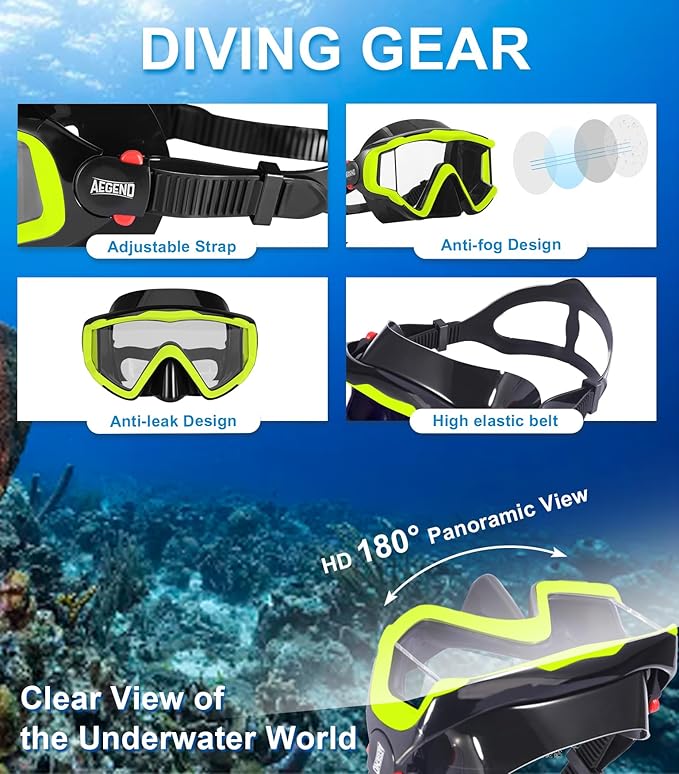 Aegend Snorkeling Gear for Adults Youth Kids, Snorkel Mask with Top Dry Valve - Panoramic View Anti-Leak and Anti-Fog with Mesh Bag for Snorkeling, Scuba Diving, Freediving & Swimming