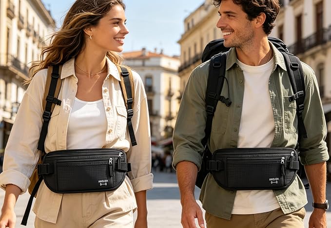 RFID Blocking Passport Holder - Money Belt & Travel Wallet, Travel Belt Bag Fanny Pack for Women Men