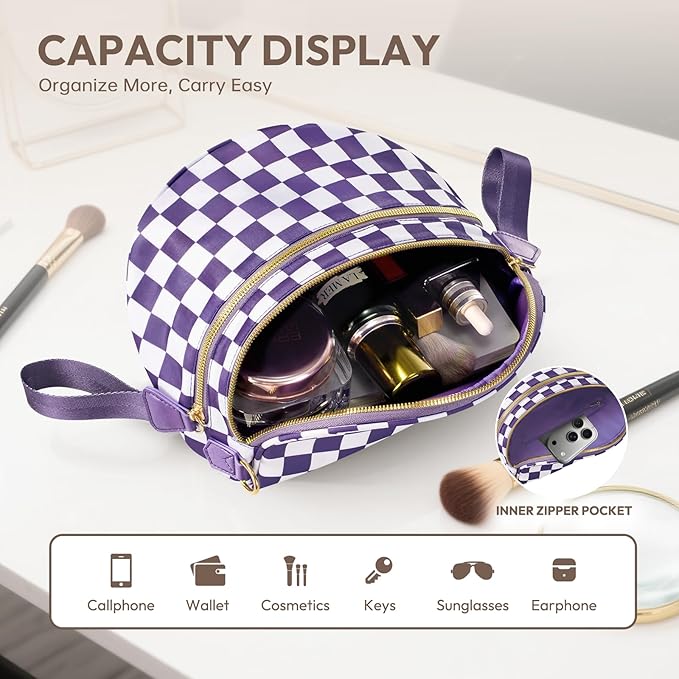 Cross Body Bag for Women Checkered Crossbody Bags Bum Bags for Women Fanny Packs for Girls Small Nylon Checkered Purse Trendy Shoulder Bag (Checkered Purple, One Size)