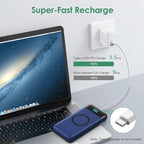Wireless Portable Charger 30,800mAh,15W Wireless Charging USB C Power Bank,25W PD QC 4.0 Fast Charging 4 Outputs Travel Essentials Battery Pack Compatible with iPhone 17/16/15/14,Galaxy,Android-Blue