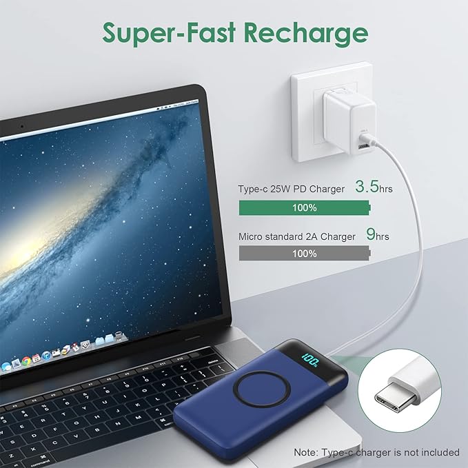 Wireless Portable Charger 30,800mAh,15W Wireless Charging USB C Power Bank,25W PD QC 4.0 Fast Charging 4 Outputs Travel Essentials Battery Pack Compatible with iPhone 17/16/15/14,Galaxy,Android-Blue