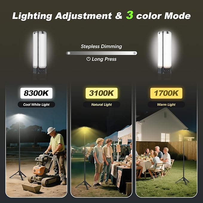 Clemas Camping Lights with Remote & Stand 6 Ft,14000 mAh Rechargeable Camping Lantern Tent Light, 6000 Lumen Magnetic Work Light,Portable Outdoor Light for Hiking,Camping,Emergency,Power Outages