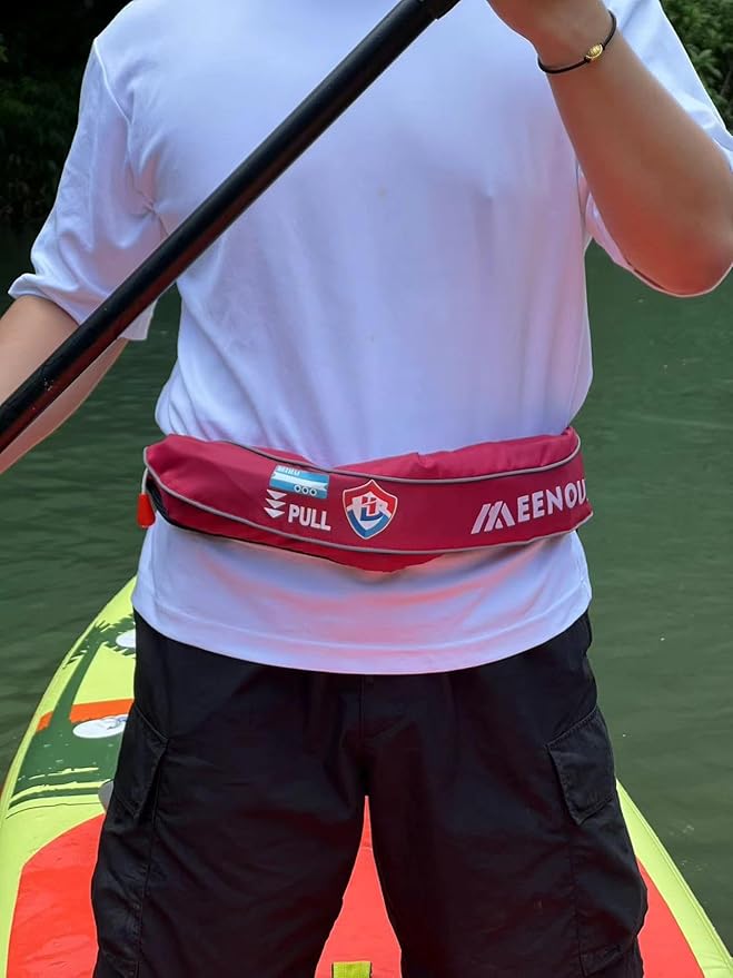 Automatic Inflatable Belt Pack Water Sports Jacket Waist Belt PFD for SUP Paddleboarding Fishing Boating Kayaking（fit 80-330 lbs） (Red)