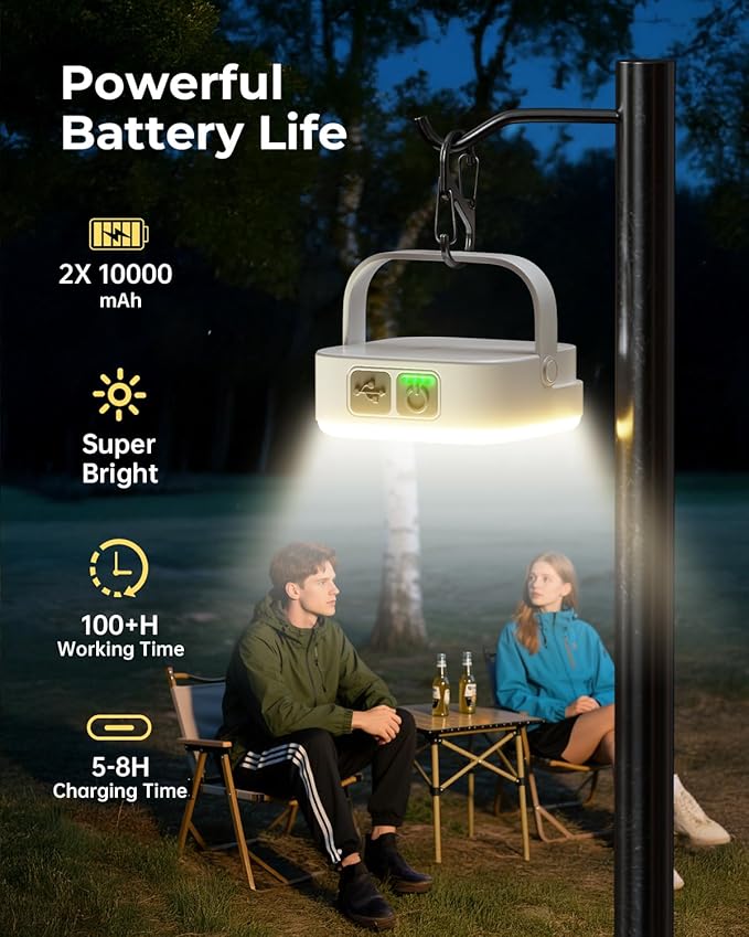 Eventek 2Pack 20000mAh Camping Lights, Camping Lantern Rechargeable Total Up to 200H+ & 4 Lights Modes, Portable IP65 Waterproof Tent Lights for Camp, Outdoor, Power Outages Emergency, Hurricane